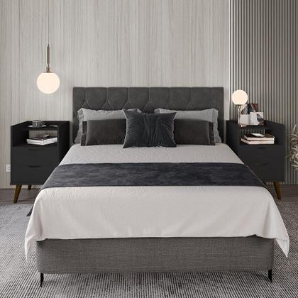 Imagem de Kit Mesa de Cabeceira Retrô Decor com Duas Gavetas e Pés Palitos - ViaNossa