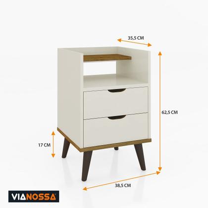 Imagem de Kit Mesa de Cabeceira Retrô Decor com Duas Gavetas e Pés Palitos - ViaNossa