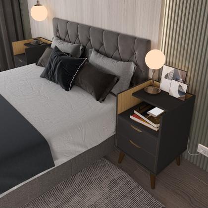 Imagem de Kit Mesa de Cabeceira Retrô Decor com Duas Gavetas e Pés Palitos - ViaNossa