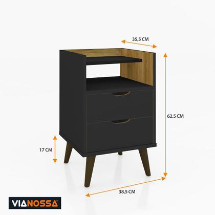 Imagem de Kit Mesa de Cabeceira Retrô Decor com Duas Gavetas e Pés Palitos - ViaNossa