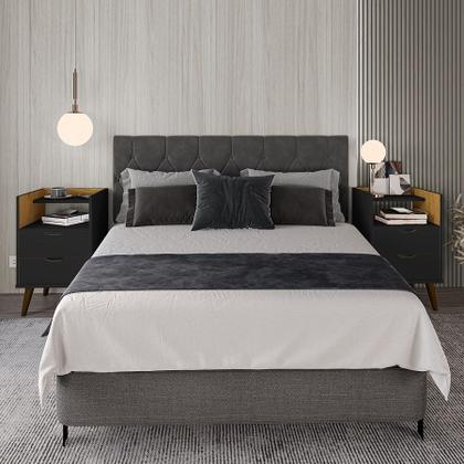 Imagem de Kit Mesa de Cabeceira Retrô Decor com Duas Gavetas e Pés Palitos - ViaNossa