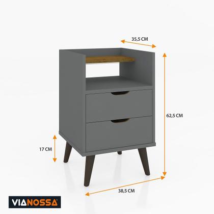 Imagem de Kit Mesa de Cabeceira Retrô Decor com Duas Gavetas e Pés Palitos - ViaNossa
