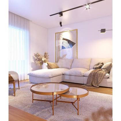 Imagem de Kit Mesa de Centro Aqua com Vidro Off White Cobre - Imcal