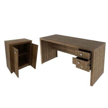 Imagem de Kit Mesa de Escritório com Armário de 2 Portas Nogal