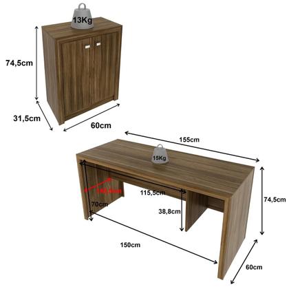 Imagem de Kit Mesa de Escritório com Armário de 2 Portas Nogal