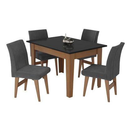 Imagem de Kit Mesa De Jantar 120cm+4 Cadeiras Madeirado/Preto/Grafite