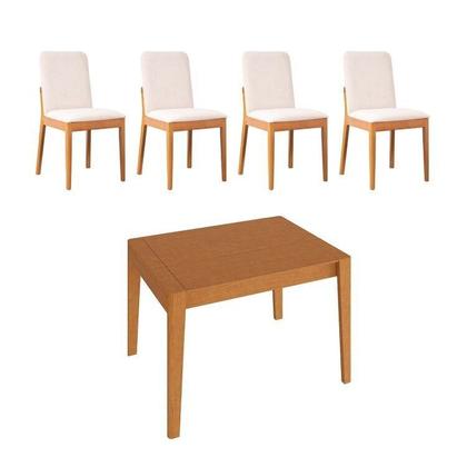 Imagem de Kit Mesa de Jantar Extensível Retangular Tarsila e 4 Cadeiras Pequi CabeCasa MadeiraOriginals