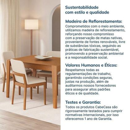 Imagem de Kit Mesa de Jantar Extensível Retangular Tarsila e 4 Cadeiras Pequi CabeCasa MadeiraOriginals