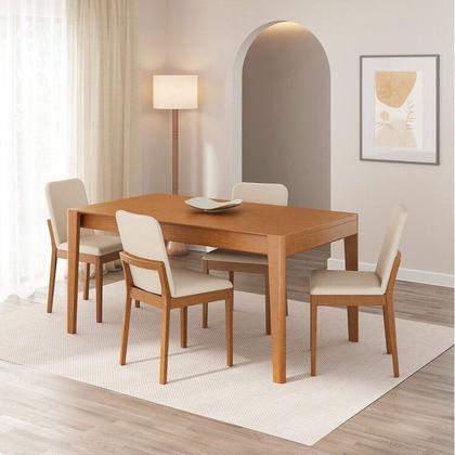 Imagem de Kit Mesa de Jantar Extensível Retangular Tarsila e 4 Cadeiras Pequi CabeCasa MadeiraOriginals