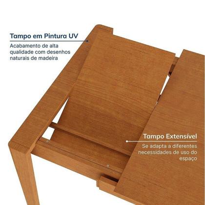 Imagem de Kit Mesa de Jantar Extensível Retangular Tarsila e 4 Cadeiras Pequi CabeCasa MadeiraOriginals