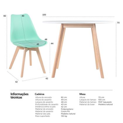 Imagem de Kit - Mesa de jantar Leda 100 cm + 3 cadeiras estofadas Leda
