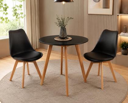 Imagem de Kit - Mesa De Jantar Leda 90 Cm Preto + 2 Cadeiras Estofadas Leda Preto