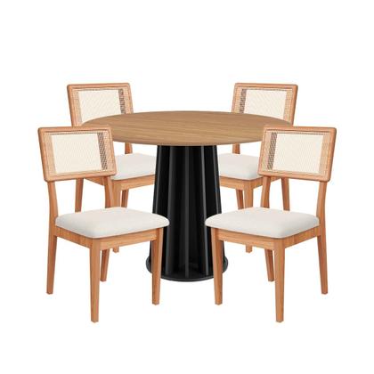 Imagem de Kit Mesa de Jantar Redonda 4 Cadeiras Encosto Tela 100% MDF Preto Cesare Claro Dalla Costa