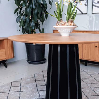 Imagem de Kit Mesa de Jantar Redonda 4 Cadeiras Encosto Tela 100% MDF Preto Cesare Claro Dalla Costa