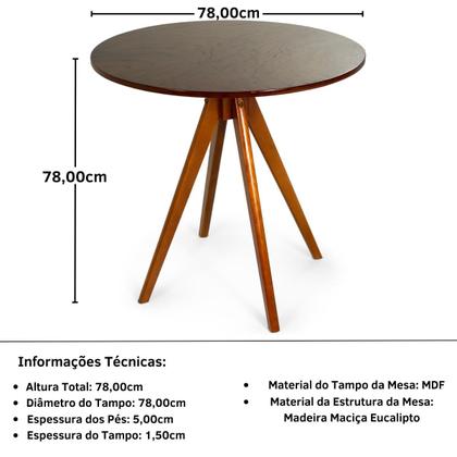 Imagem de Kit Mesa de Jantar Redonda Rústica Castanho 78cm com 4 Cadeiras Dobráveis de Corda Náutica - Castanho