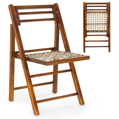 Imagem de Kit Mesa de Jantar Redonda Rústica Castanho 78cm com 4 Cadeiras Dobráveis de Corda Náutica - Castanho