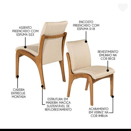 Imagem de Kit Mesa de Jantar Retangular Lisboa com 6 Cadeiras Madeira Imbuia Linho Bege M58 RMI