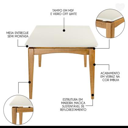 Imagem de Kit Mesa de Jantar Retangular Lisboa com 6 Cadeiras Madeira Imbuia Linho Bege M58 RMI