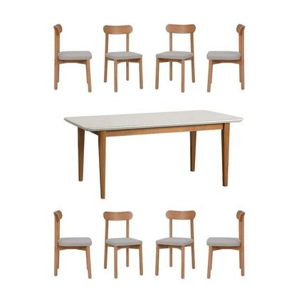 Imagem de Kit Mesa de Jantar Tangará 210cm e 8 Cadeiras Pitanga Cabecasa Madeiramadeira Caramelo/Offwhite/Cinza