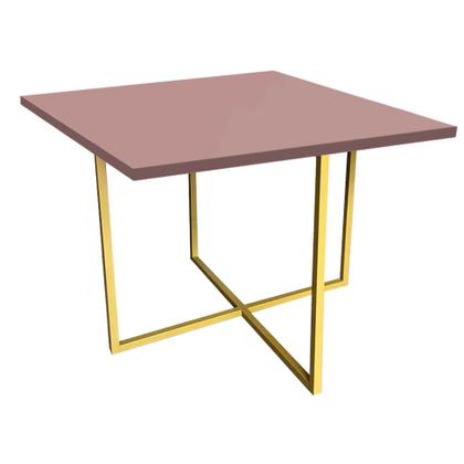 Imagem de Kit Mesa de Jantar Thales com 4 Cadeiras Sttan Ferro Dourado Tampo Rose Rosa Sintético Azul Marinho - Ahz Móveis