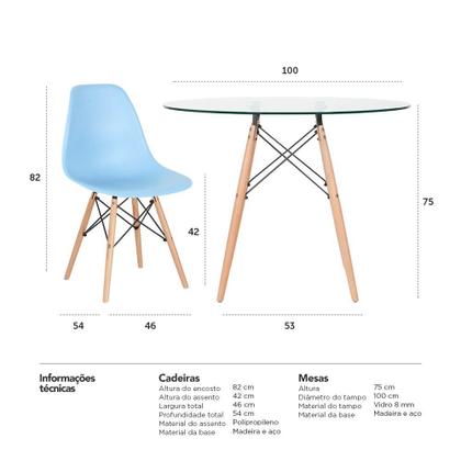 Imagem de KIT - Mesa de vidro Eames 100 cm + 5 cadeiras Eiffel DSW