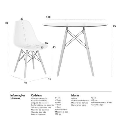 Imagem de KIT - Mesa de vidro Eames 100 cm + 5 cadeiras Eiffel DSW