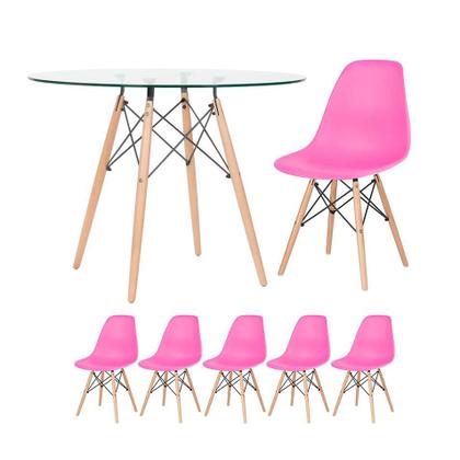 Imagem de KIT - Mesa de vidro Eames 100 cm + 5 cadeiras Eiffel DSW