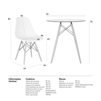 Imagem de KIT - Mesa de vidro Eames 70 cm + 2 cadeiras Eiffel DSW