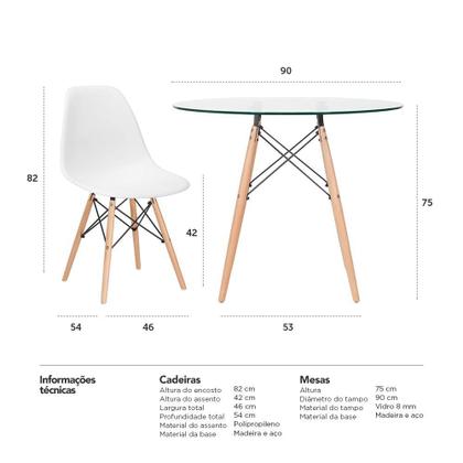 Imagem de KIT - Mesa de vidro Eames 90 cm + 4 cadeiras Eiffel DSW