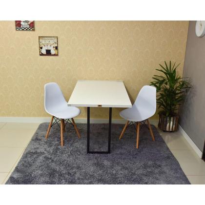 Imagem de Kit Mesa Dobrável Retrátil 120x75 Branca + 2 Cadeiras Charles Eames Branca