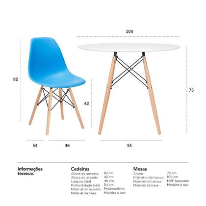 Imagem de KIT - Mesa Eames 100 cm + 4 cadeiras Eames Eiffel DSW