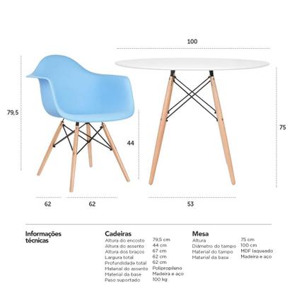 Imagem de KIT - Mesa Eames 100 cm + 4 cadeiras Eiffel DAW