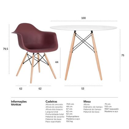 Imagem de KIT - Mesa Eames 100 cm + 4 cadeiras Eiffel DAW
