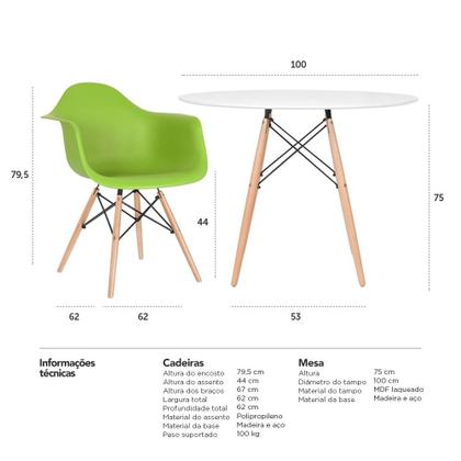 Imagem de KIT - Mesa Eames 100 cm + 4 cadeiras Eiffel DAW