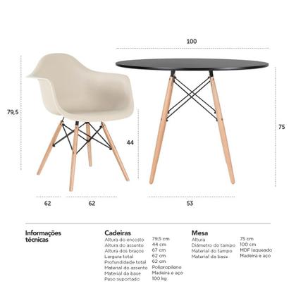 Imagem de KIT - Mesa Eames 100 cm + 4 cadeiras Eiffel DAW