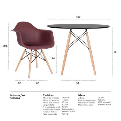 Imagem de KIT - Mesa Eames 100 cm + 4 cadeiras Eiffel DAW