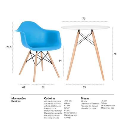 Imagem de KIT - Mesa Eames 70 cm + 4 cadeiras Eiffel DAW com braços