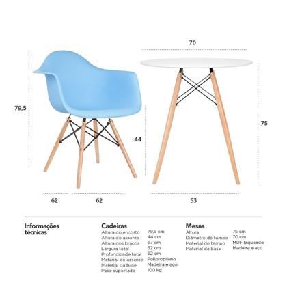 Imagem de KIT - Mesa Eames 70 cm + 4 cadeiras Eiffel DAW com braços