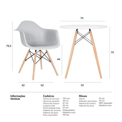 Imagem de KIT - Mesa Eames 70 cm + 4 cadeiras Eiffel DAW com braços
