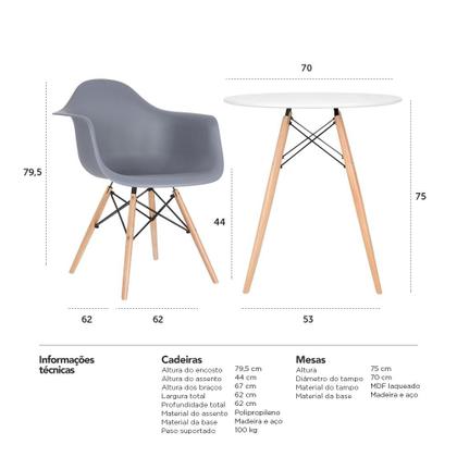 Imagem de KIT - Mesa Eames 70 cm + 4 cadeiras Eiffel DAW com braços