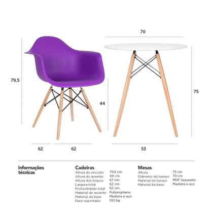 Imagem de KIT - Mesa Eames 70 cm + 4 cadeiras Eiffel DAW com braços