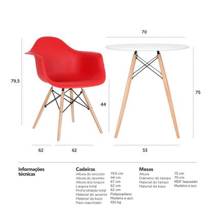 Imagem de KIT - Mesa Eames 70 cm + 4 cadeiras Eiffel DAW com braços