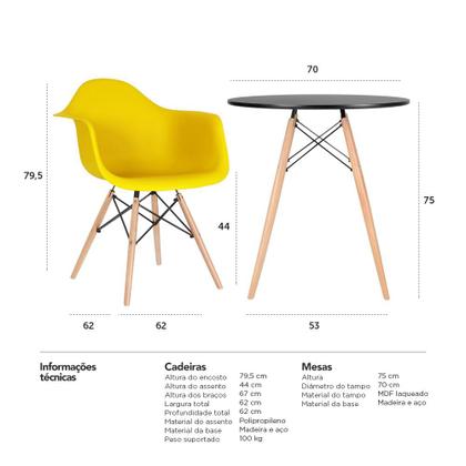 Imagem de KIT - Mesa Eames 70 cm + 4 cadeiras Eiffel DAW com braços