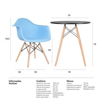 Imagem de KIT - Mesa Eames 70 cm + 4 cadeiras Eiffel DAW com braços
