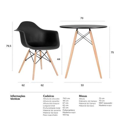 Imagem de KIT - Mesa Eames 70 cm + 4 cadeiras Eiffel DAW com braços