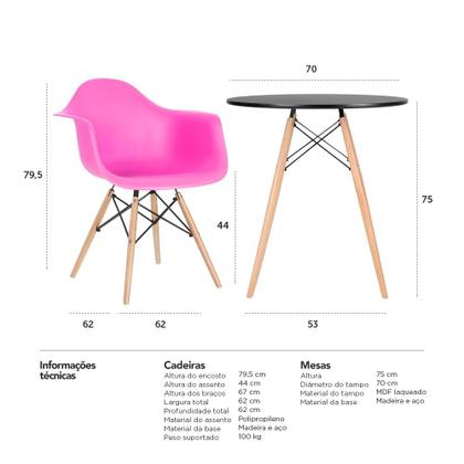 Imagem de KIT - Mesa Eames 70 cm + 4 cadeiras Eiffel DAW com braços
