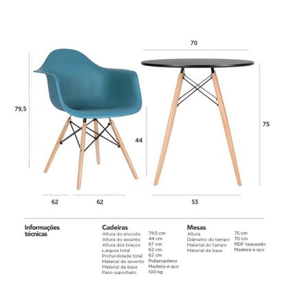 Imagem de KIT - Mesa Eames 70 cm + 4 cadeiras Eiffel DAW com braços