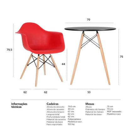 Imagem de KIT - Mesa Eames 70 cm + 4 cadeiras Eiffel DAW com braços