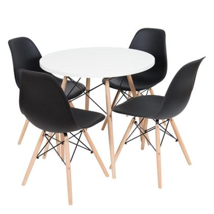 Imagem de Kit Mesa Eames 90 Cm Branco 4 Cadeiras Eiffel Dsw Preto