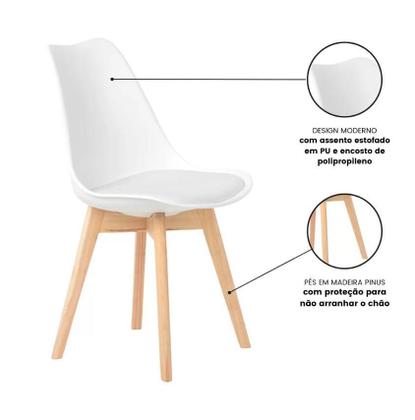Imagem de Kit Mesa Jantar Eiffel 90Cm Branca + 04 Cadeiras Leda - Bran